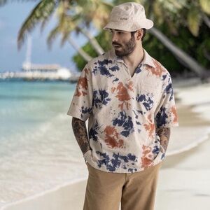 NWOT General Admission Skipper Collar Shirt Natural Tie-Dye Medium